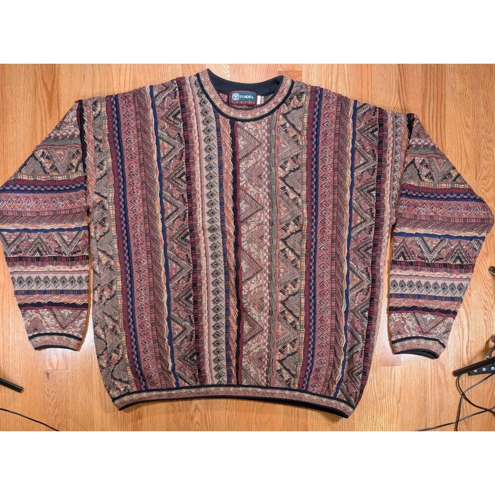 Vintage Tundra Canada Coogi 3D Knit Sweater Mens XLT XL Tall Textured Abstract